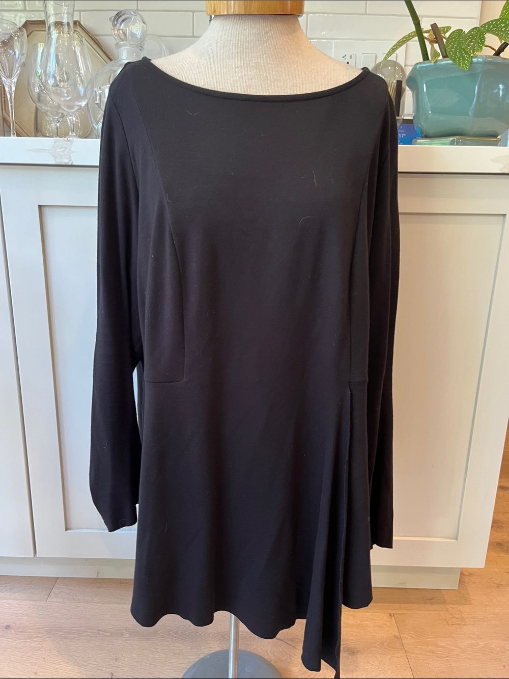 Marina Rinaldi Black Long-Sleeve A-Line Tunic with lower wrap
